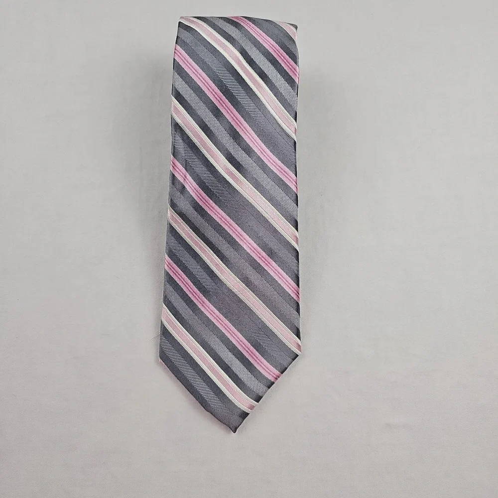 Michael Kors 100% Silk Striped Men's Tie Gray Pink Office Preppy